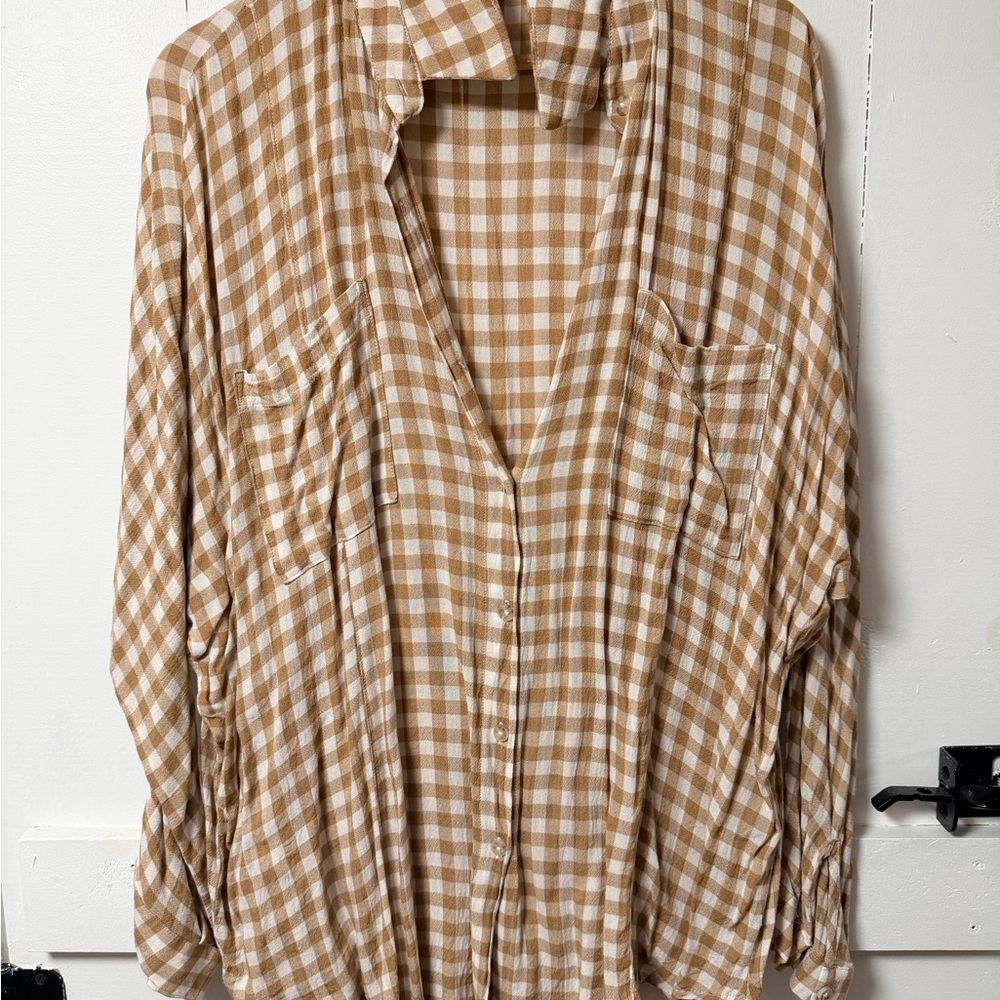 Plaid Button Down Shirt - Tan